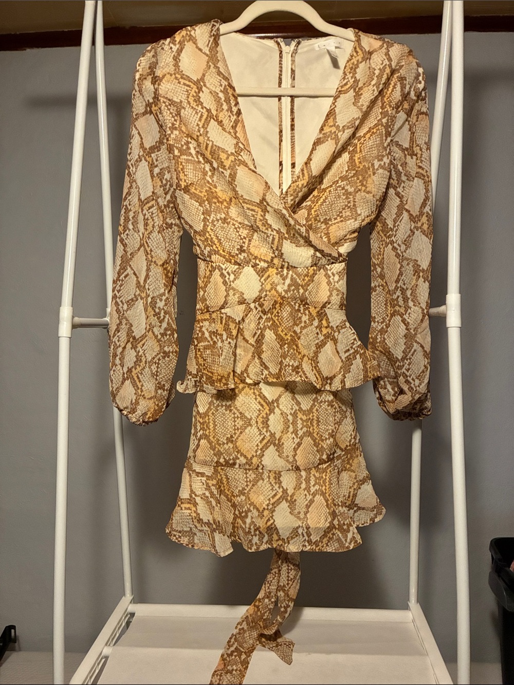 Leith Cream and Brown Snake Print Mini Dress